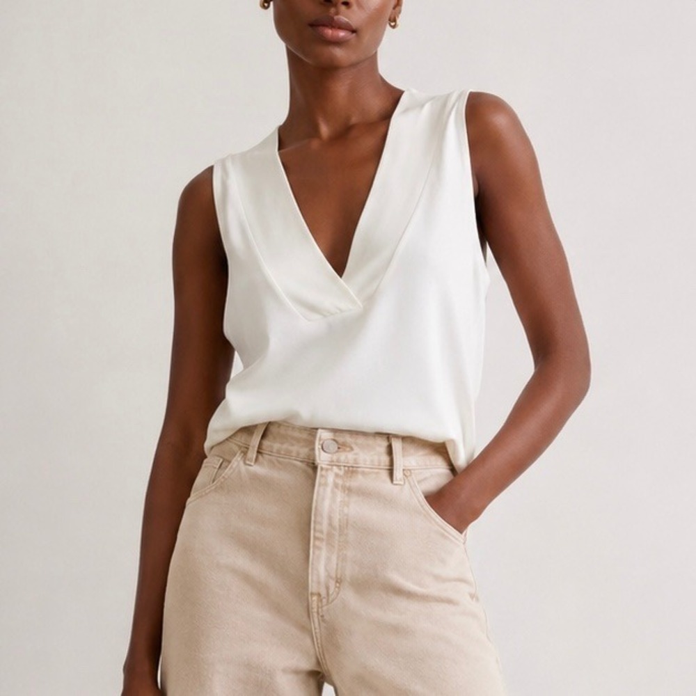 REISS Taylor V-Neck Shell Blouse Womens Medium White Office Minimal Sleeveless
